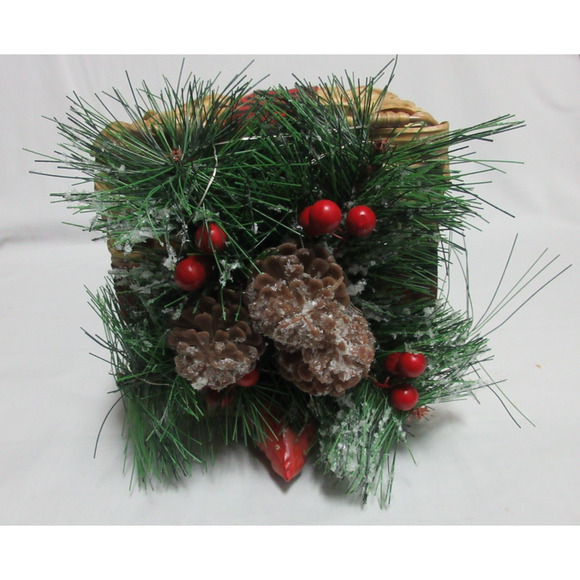 Christmas Gift Present Rattan Box Light Up Cardinal Buffalo Plaid Pinecones 6x6 - Picture 6 of 8